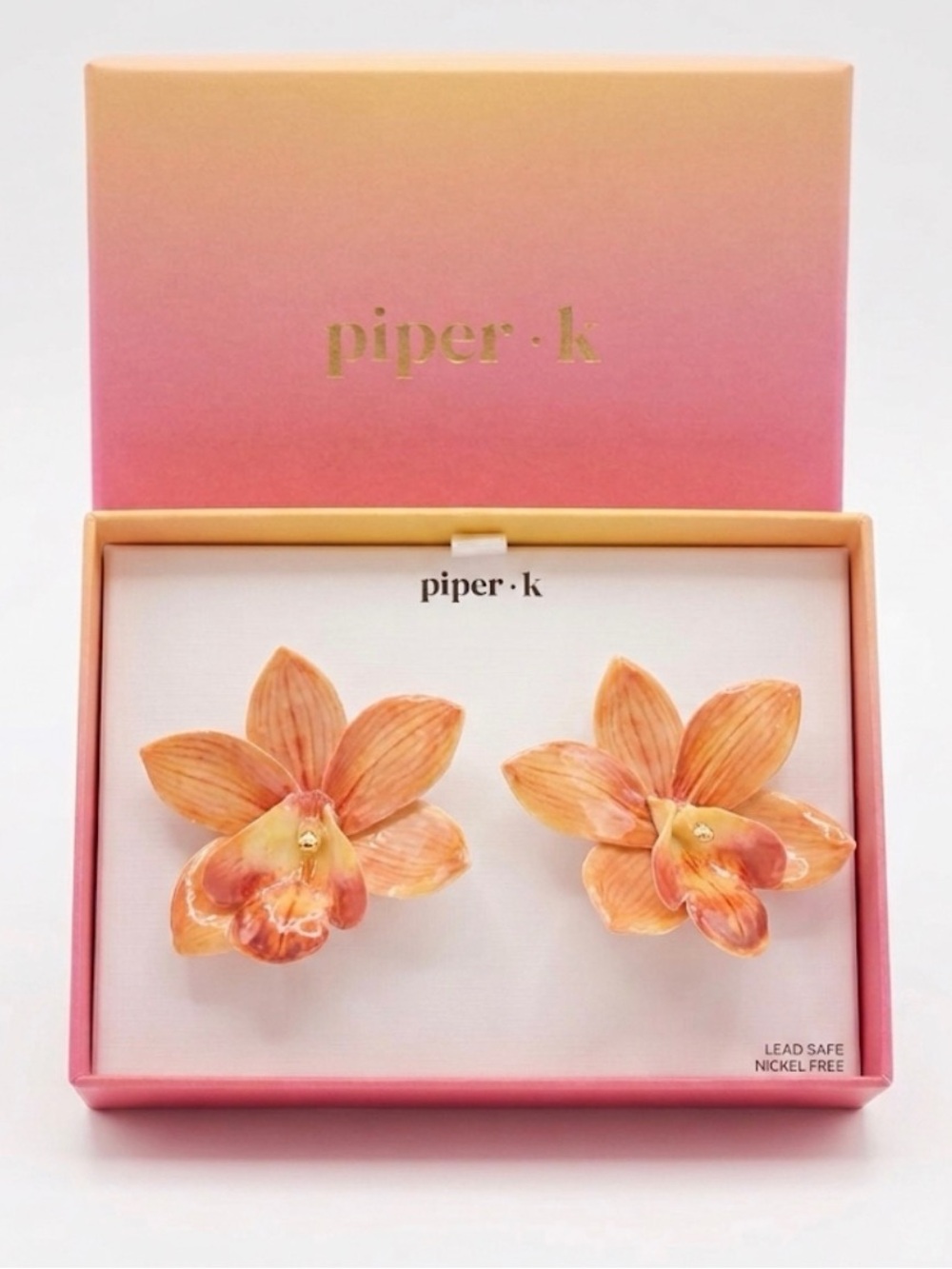 NWT ⚜️🧡⚜️ Piper K Orange Orchid Large Flower Stud Earrings